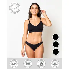 UNICA LINGERIE - CALZÓN PACK 3 BIKINI EN ALGODÓN SIN DEMARCACIÓN NEGRO
