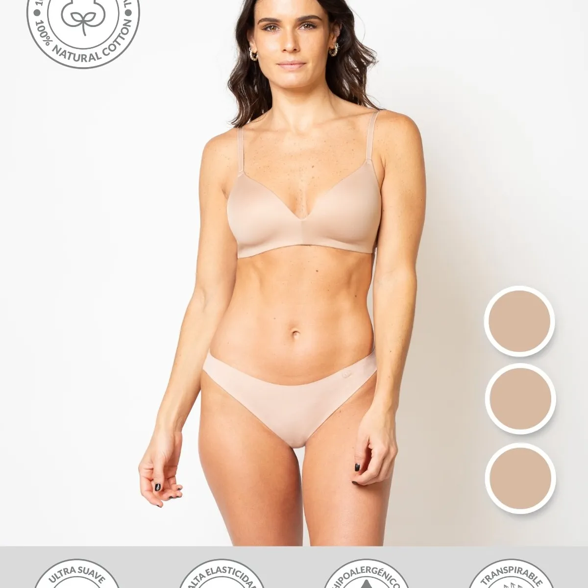 UNICA LINGERIE - CALZÓN PACK 3 BIKINI EN ALGODÓN SIN DEMARCACIÓN BEIGE