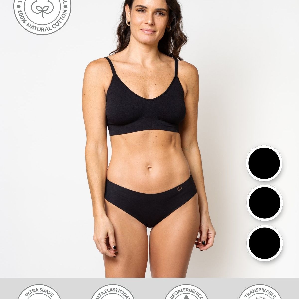 UNICA LINGERIE - CALZÓN PACK 3 PANTALETA EN ALGODÓN SIN DEMARCACIÓN NEGRO