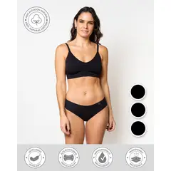 UNICA LINGERIE - CALZÓN PACK 3 PANTALETA EN ALGODÓN SIN DEMARCACIÓN NEGRO