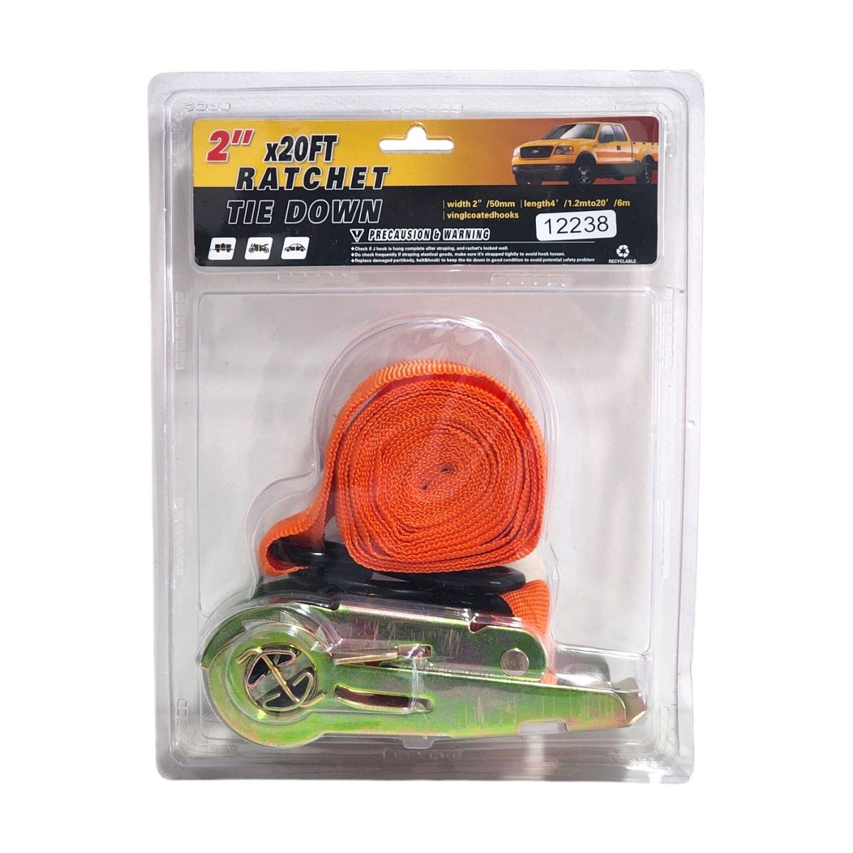 GENERICO - Eslinga de Amarre con trinquete 2″ x 20ft 6 Metros 12238