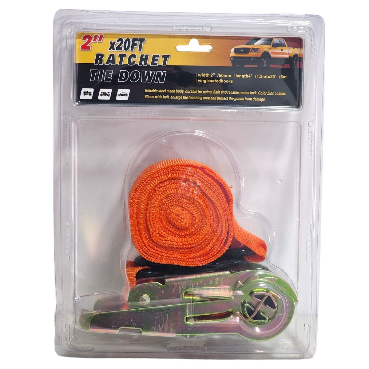 GENERICO - Eslinga de Amarre con trinquete 2″ x 20ft 6 Metros 12238