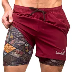 KONKO ACTIVE - Eco Short 2 en 1 Geometric Burdeo Hombre Konko