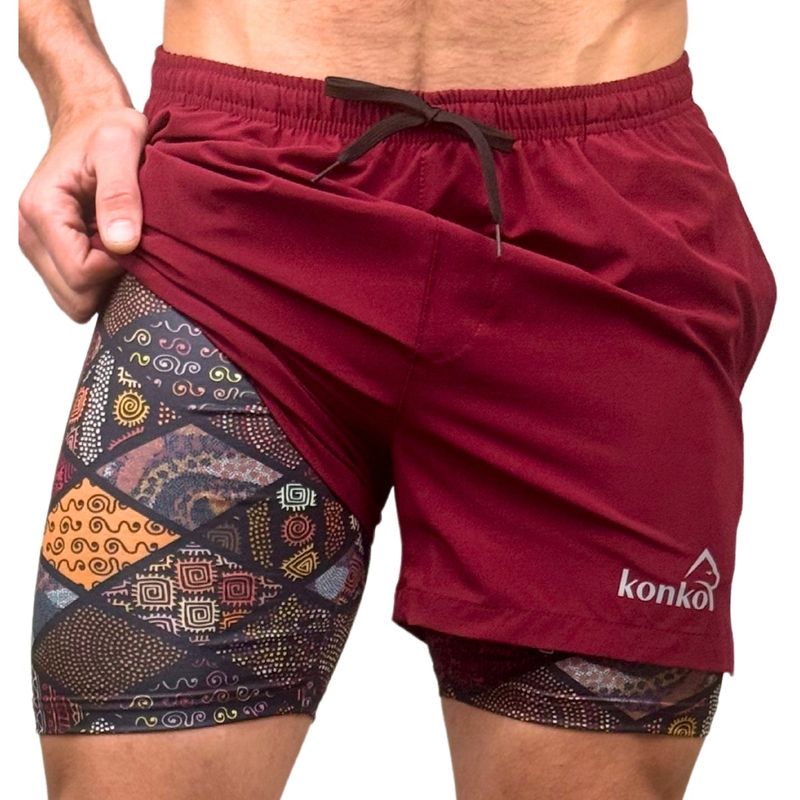 KONKO ACTIVE - Eco Short 2 en 1 Geometric Burdeo Hombre Konko
