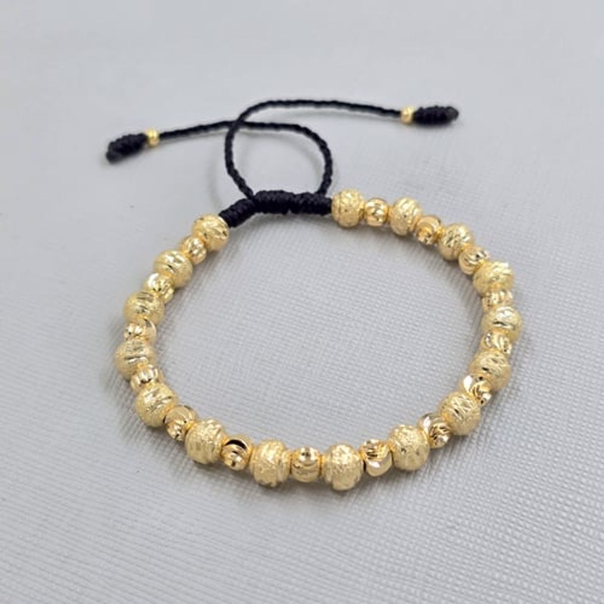 GENERICO - Pulsera Tejida Negra Balin Oro Laminado 18k