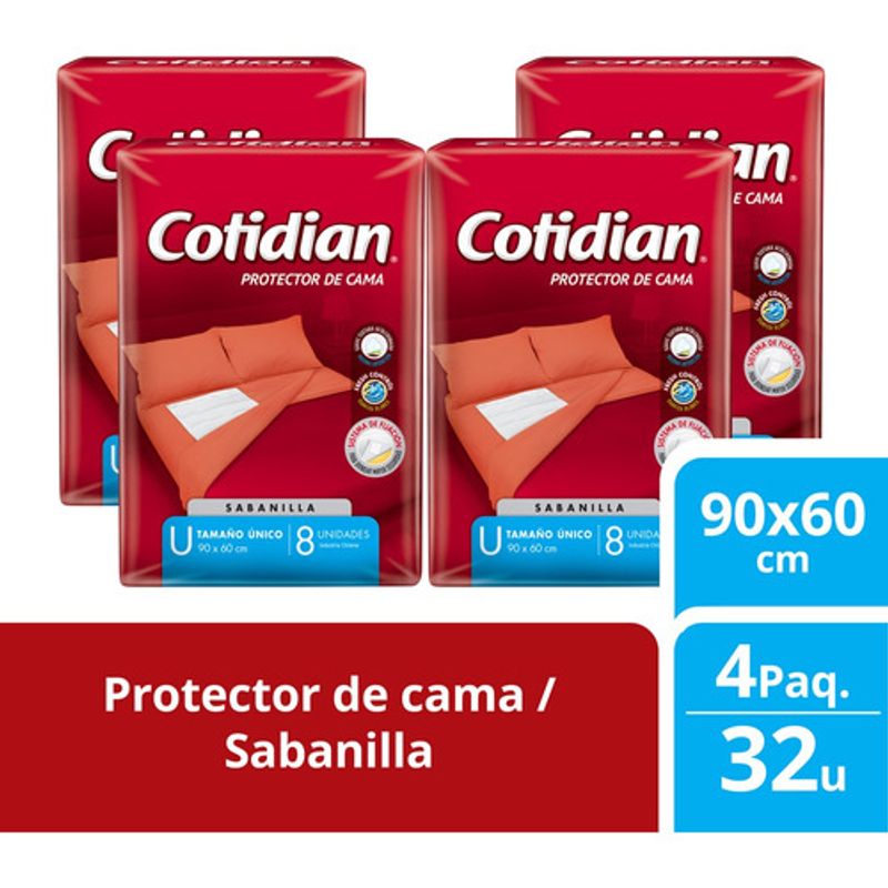 COTIDIAN - 4 Paquetes Sabanillas Cotidian Gel Súper Absorbente 32 Un