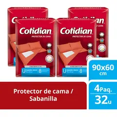COTIDIAN - 4 Paquetes Sabanillas Gel Súper Absorbente 32 Un