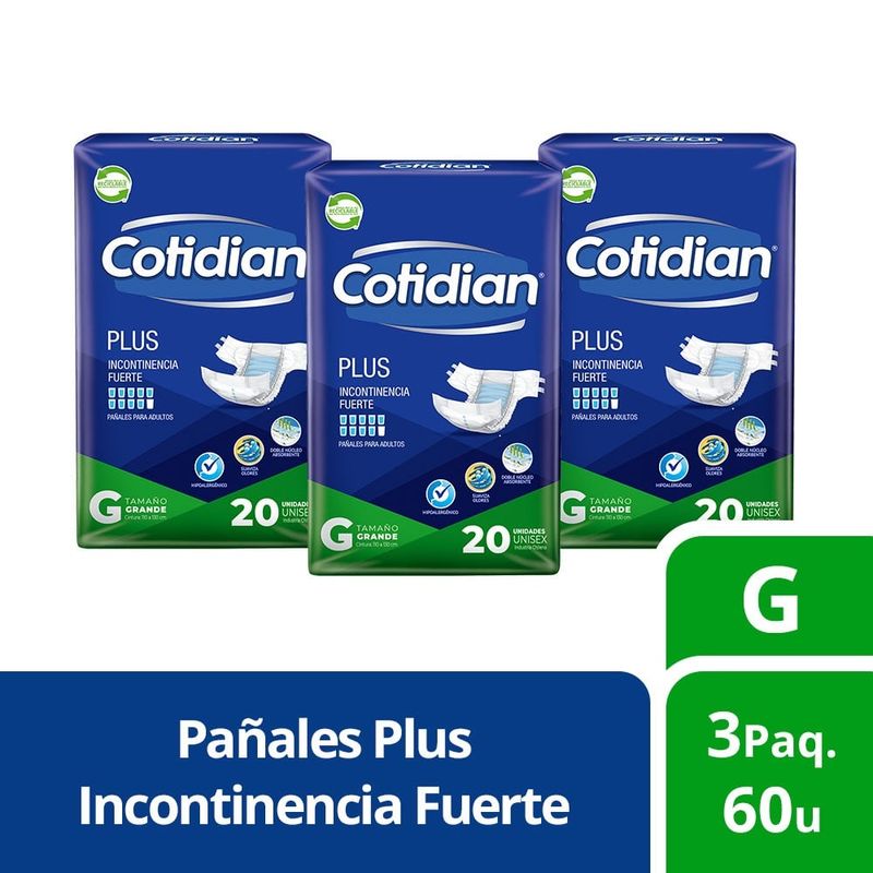 COTIDIAN - 3 Paquetes Pañales De Adulto Cotidian Plus 60 Un Talla G
