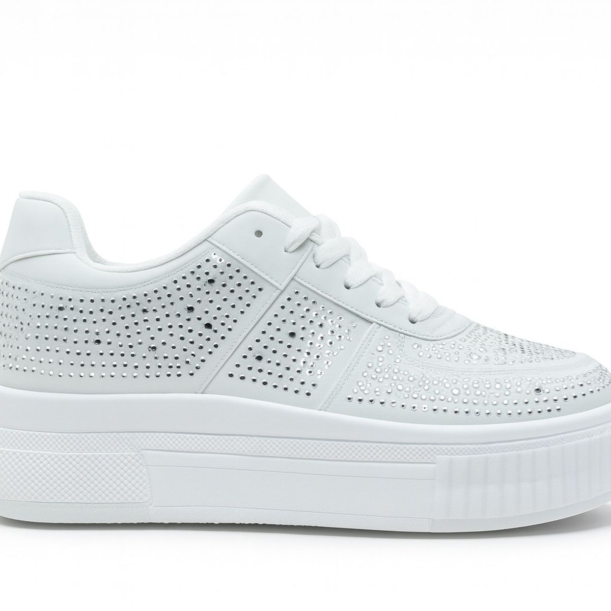 BOVINITA - Zapatillas Mujer Plataforma Blanca Con Brillos Moda Urbana Elegante
