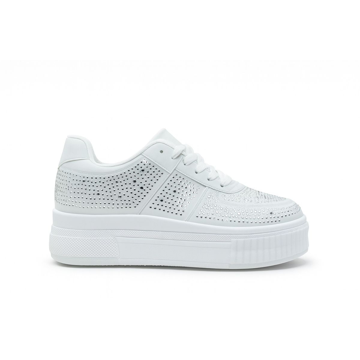 BOVINITA - Zapatillas Mujer Plataforma Blanca Con Brillos Moda Urbana Elegante