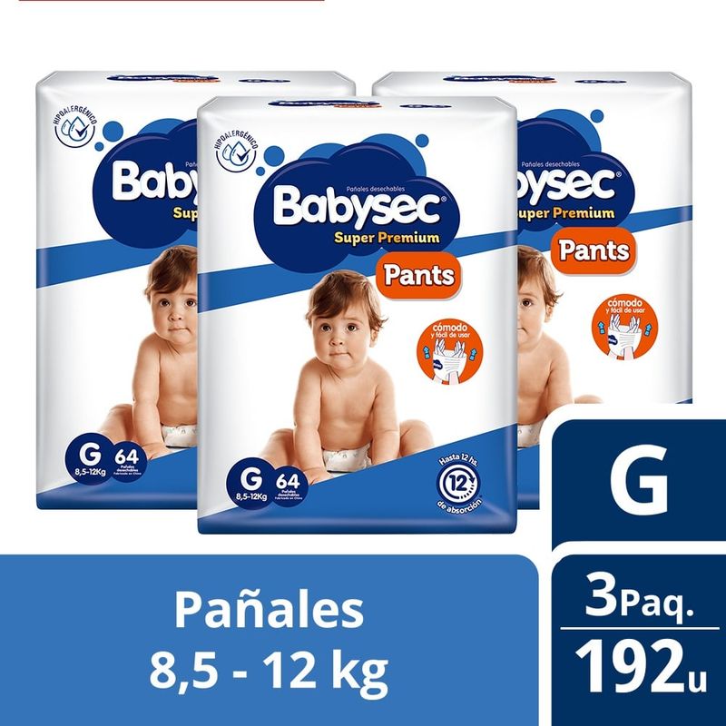 BABYSEC - 3 Paquetes Pants Babysec Super Premium 192 un Talla G