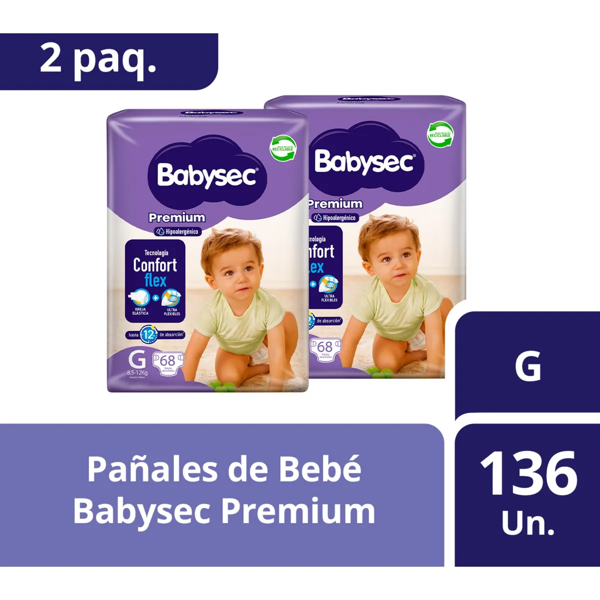 BABYSEC - 2 paquetes de Pañales de Bebé Babysec Premium 136 un G