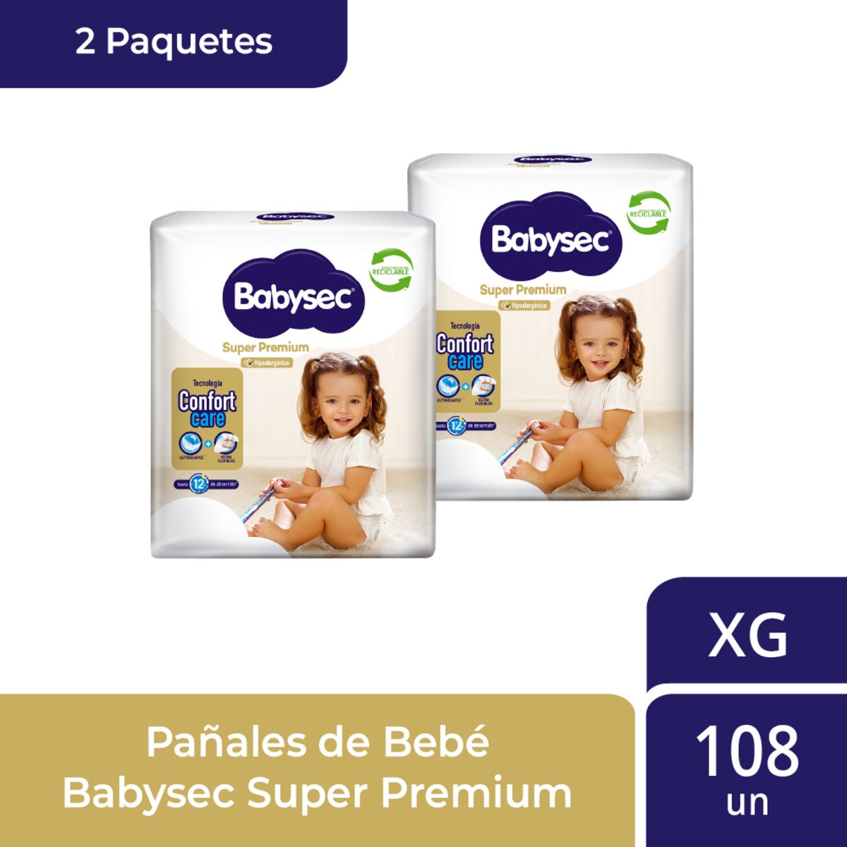 BABYSEC - 2 Paquetes Pañales de Bebé Babysec Super Premium 108 un XG