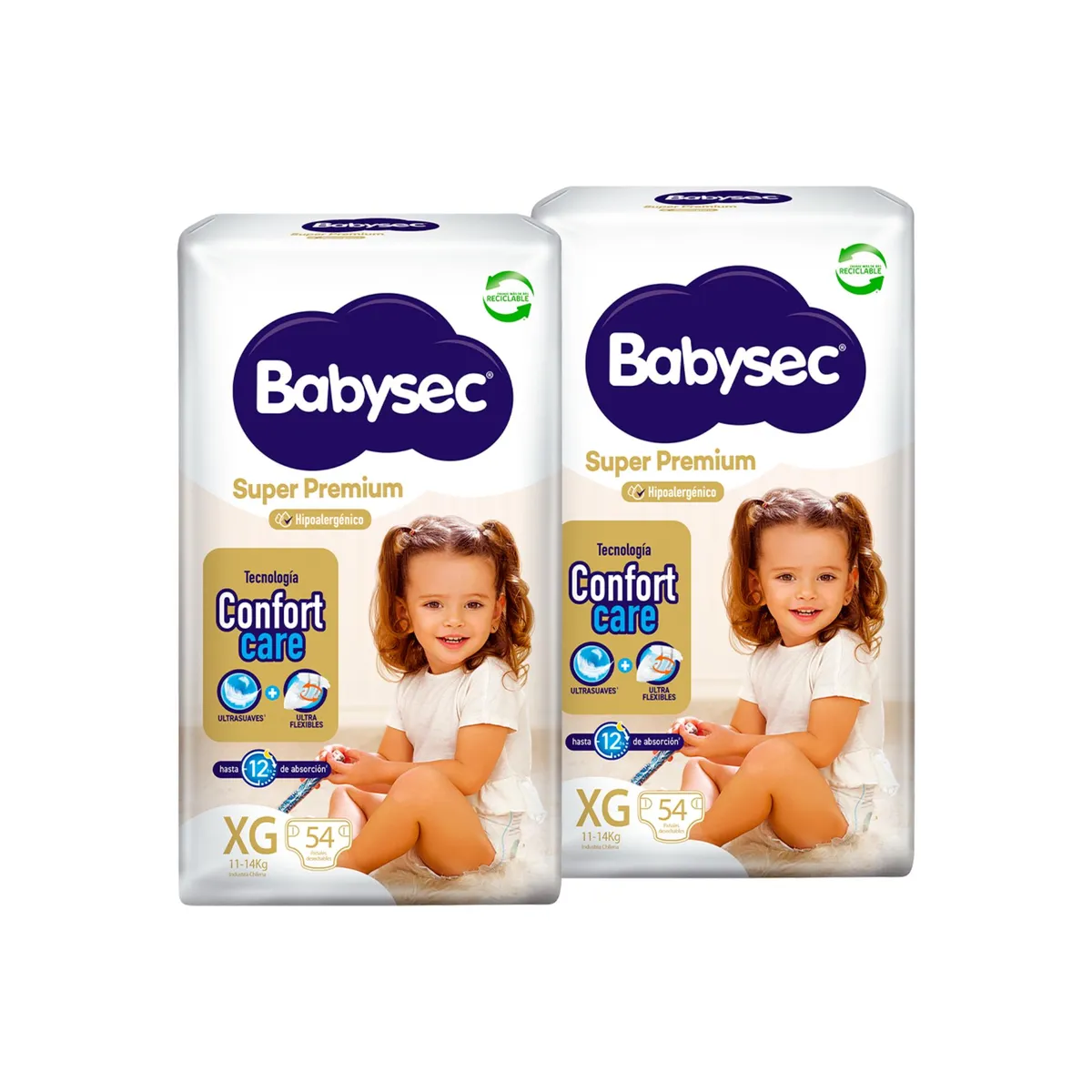 BABYSEC - 2 Paquetes Pañales de Bebé Babysec Super Premium 108 un XG