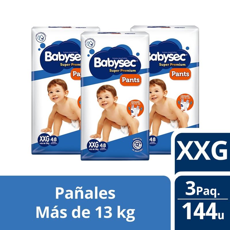 BABYSEC - 3 Paquetes Pants Babysec Super Premium 144 un Talla XXG