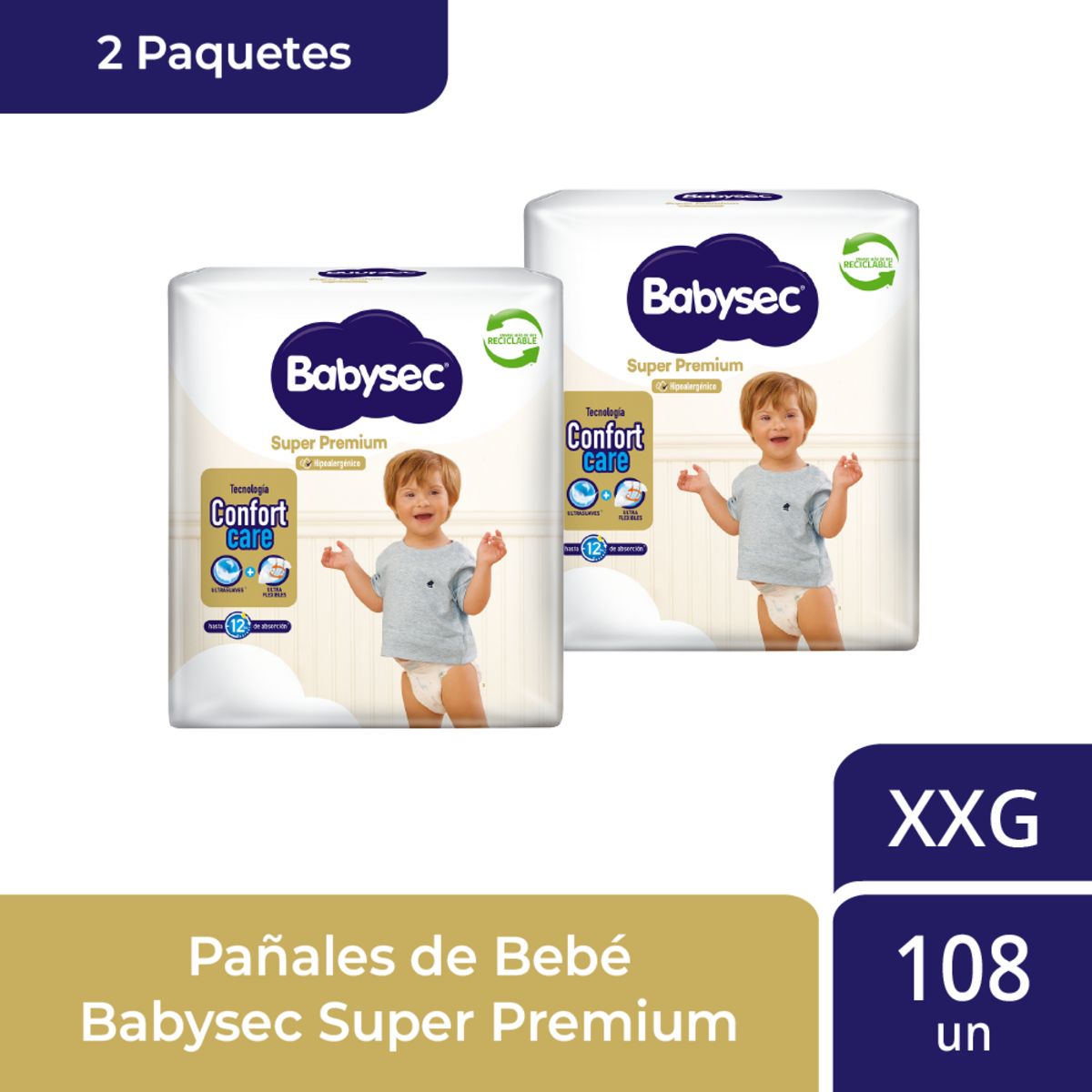 BABYSEC - 2 Paquetes Pañales de Bebé Babysec Super Premium 108 un XXG