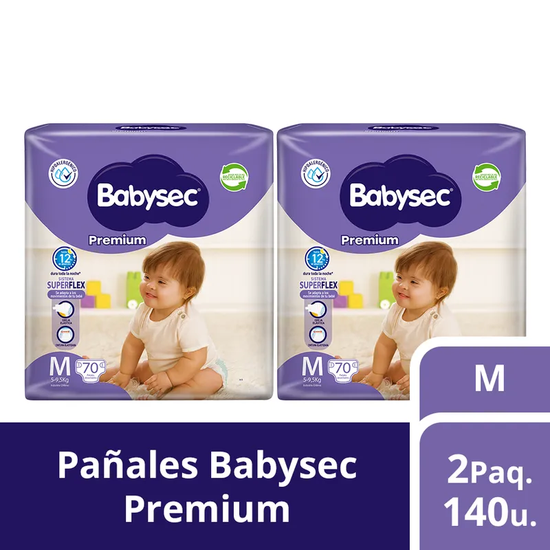 BABYSEC - 2 Paquetes Pañales Babysec Premium 140 un Talla M