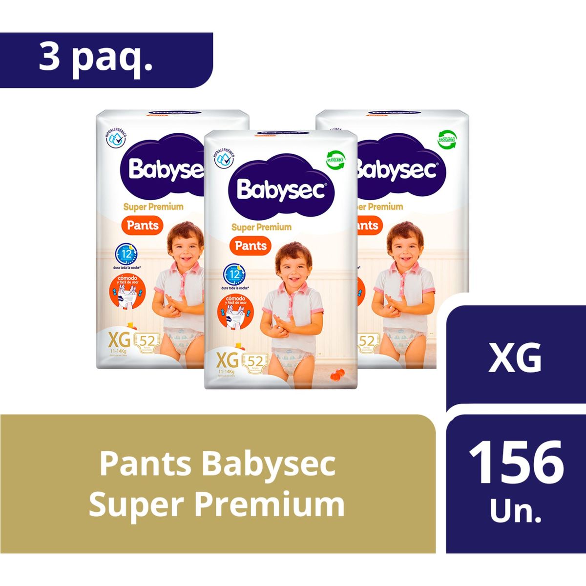 BABYSEC - 3 Paquetes Pants Babysec Super Premium 156 un Talla XG