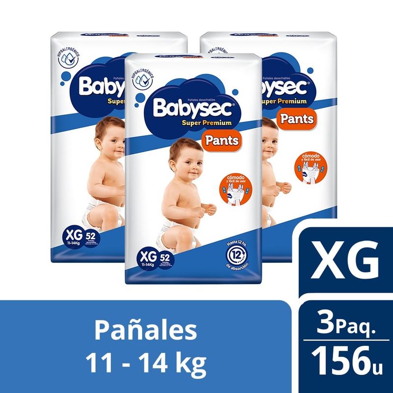 BABYSEC - 3 Paquetes Pants Babysec Super Premium 156 un Talla XG