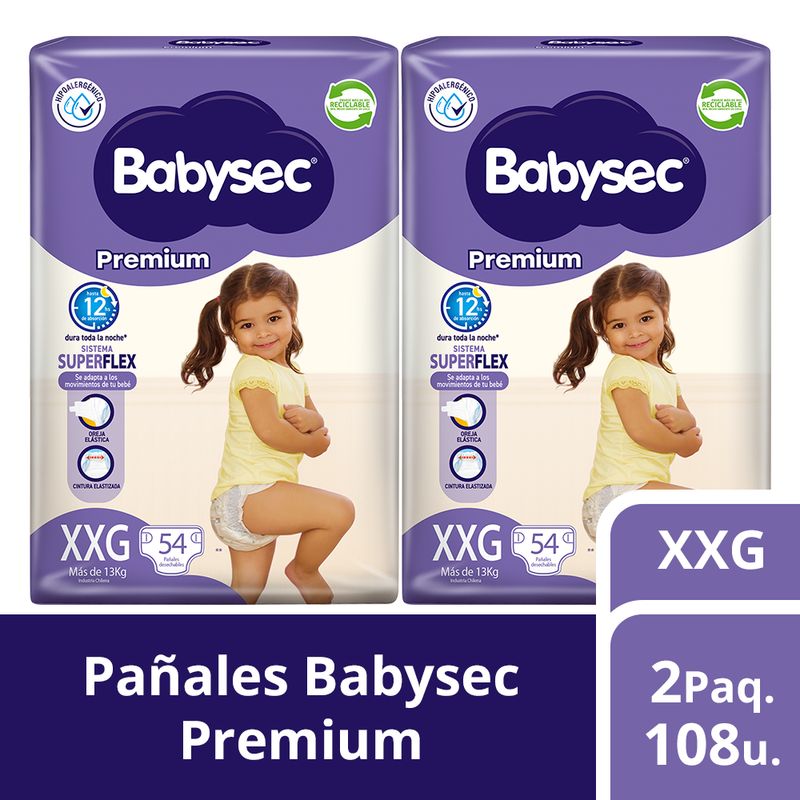 BABYSEC - 2 paquetes de Pañales de Bebé Babysec Premium 108 un XXG