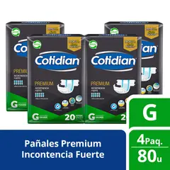 COTIDIAN - Pack 4 Pañales Adulto Premium 20 Un Talla G