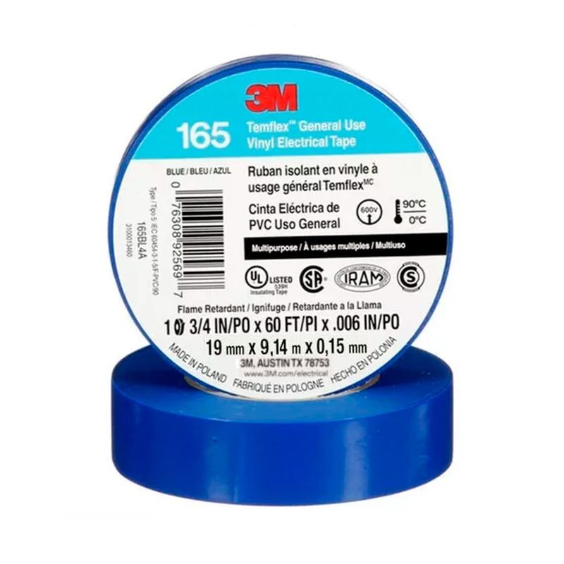 3M - Cinta Aisladora Temflex 165 19mm x 9,14 metros Azul 3M