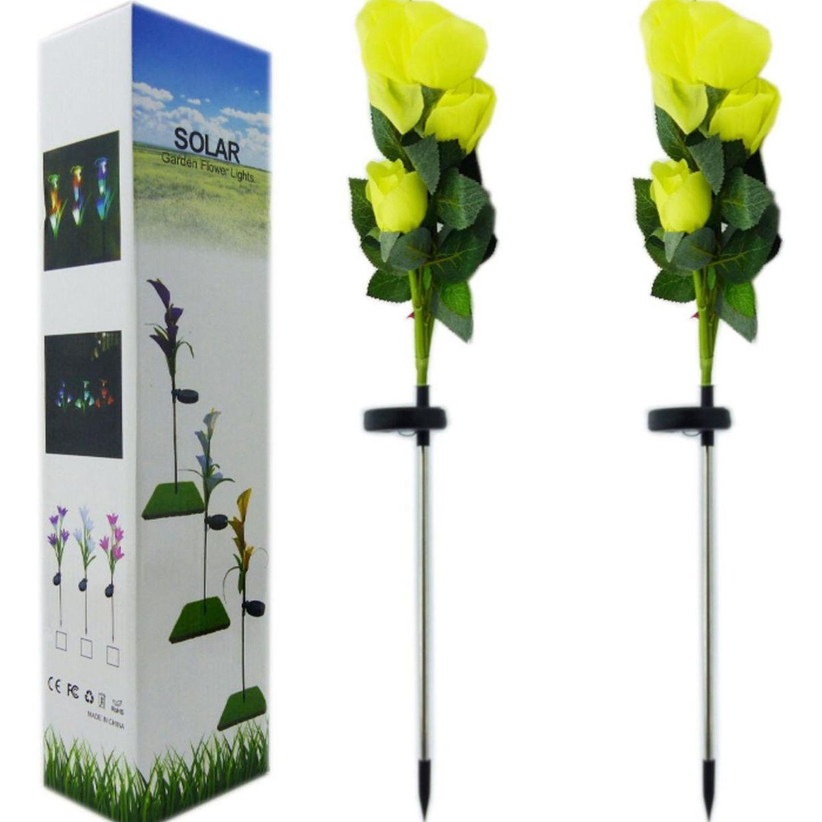 IMPORTCLICK - Set 2 Flor Foco Solar LED Rosa 80 CM Luz Blanca