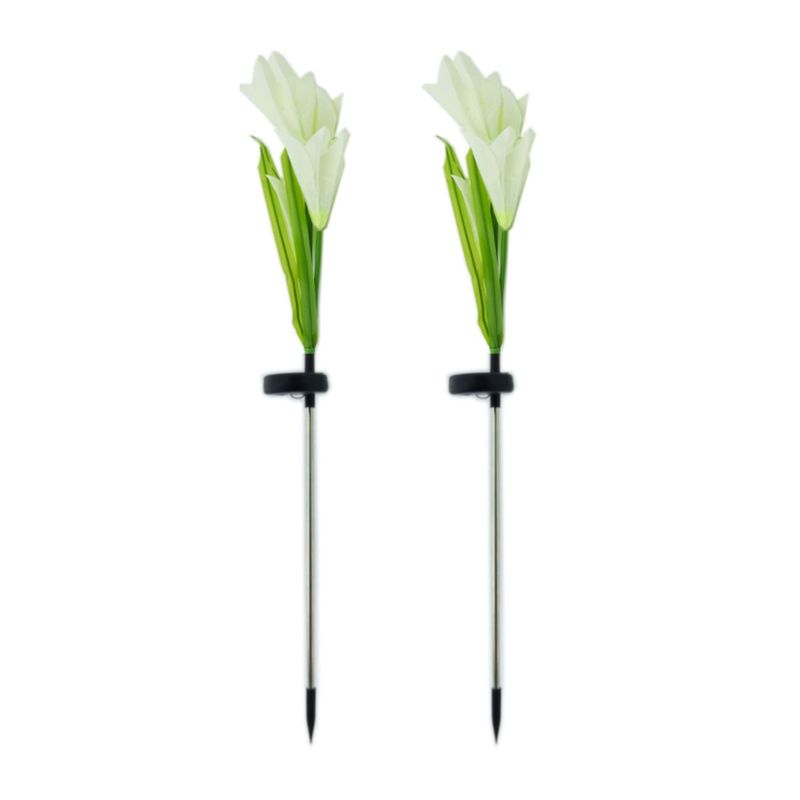 IMPORTCLICK - Set 2 Flor Foco Solar LED Exótico 80 CM Luz Blanca - Blanco