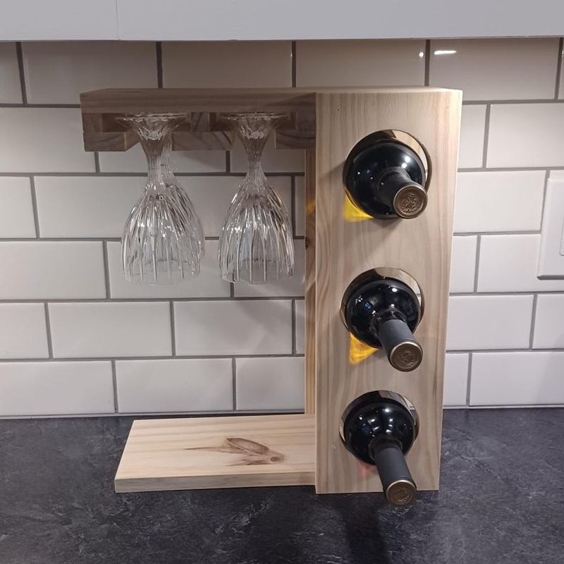 GENERICO - Vinoteca Cava Porta Vino Madera Pino 3 Vinos Y 4 Copas