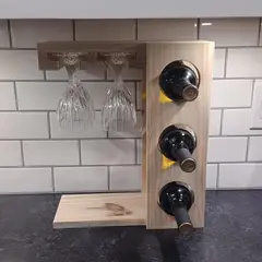 GENERICO - Vinoteca Cava Porta Vino Madera Pino 3 Vinos Y 4 Copas