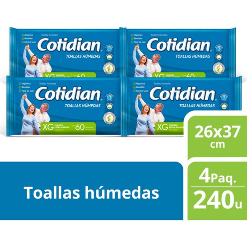 COTIDIAN - 4 Paquetes Toallitas Húmedas Cotidian Aloe Vera & Vit.e 240u