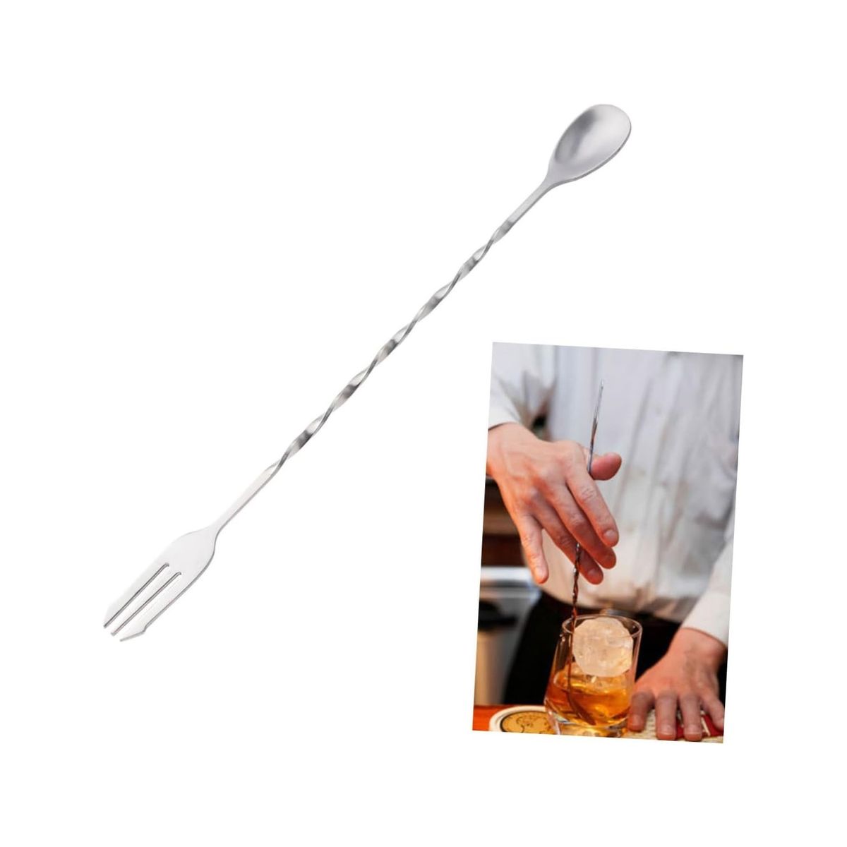 GENERICO - Cuchara Tenedor Bar Mezcladora de Cocteles Acero 14634