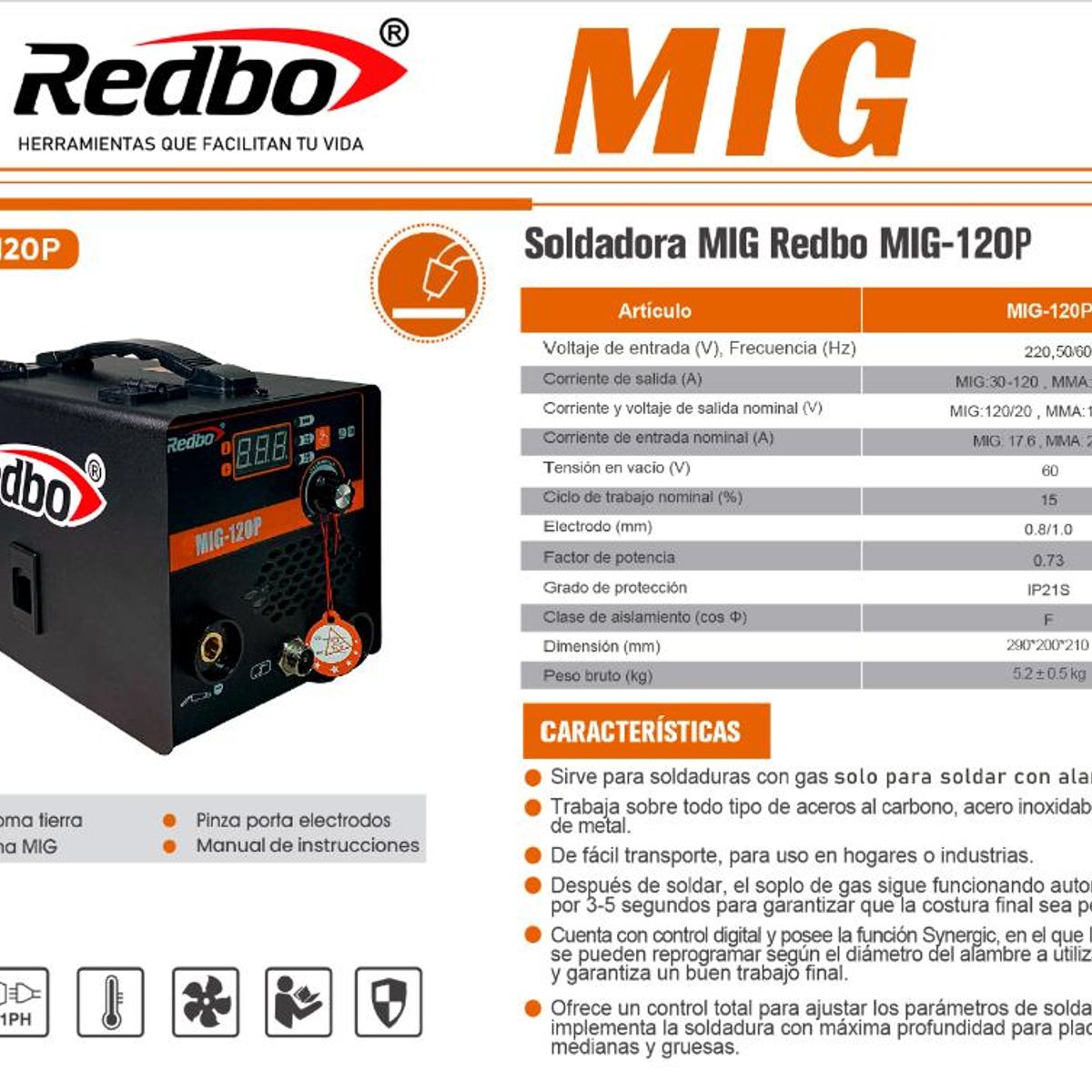 REDBO - SOLDADORA MIG REDBO 120A CON TORCHA