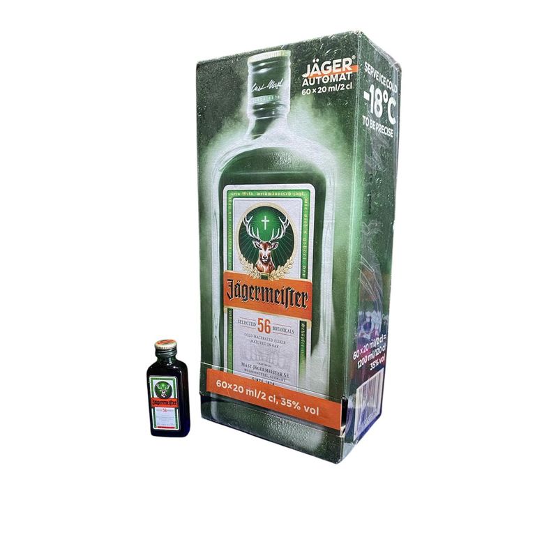 JAGERMEISTER - Caja 60 Miniaturas Licor Jagermeister envase vidrio