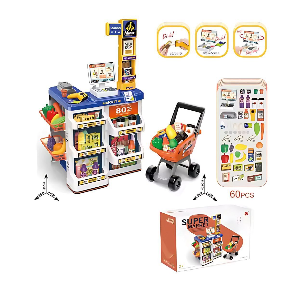 TODODESCUENTO - Set Supermercado De 60 Piezas, con Carrito