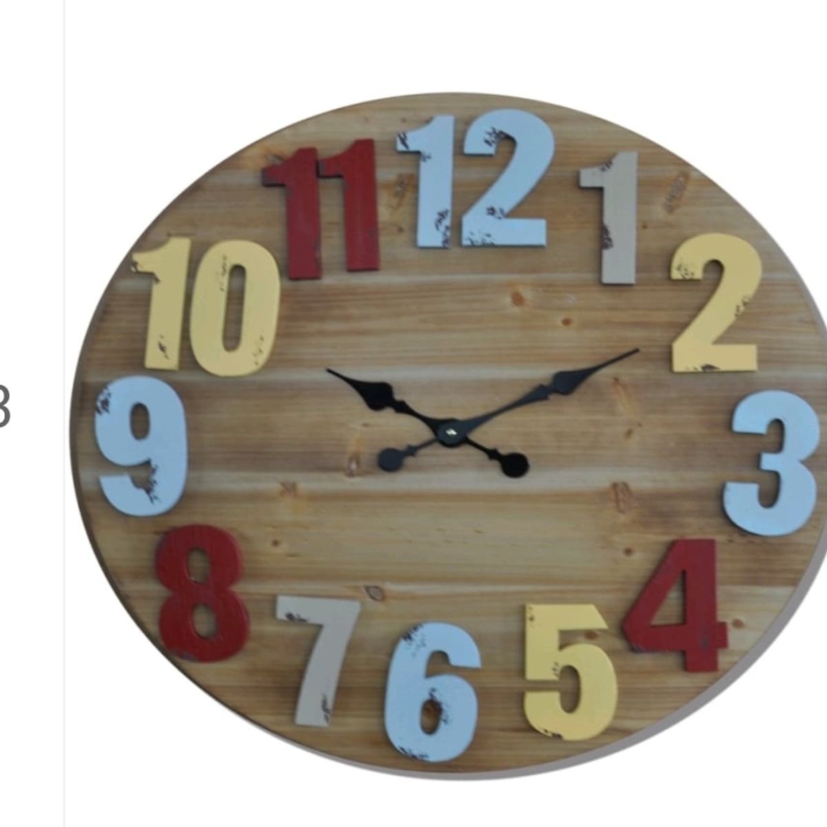GENERICO - RELOJ PARED GRANDE VINTAGE 80 CM MADERA NUMEROS DE COLORES