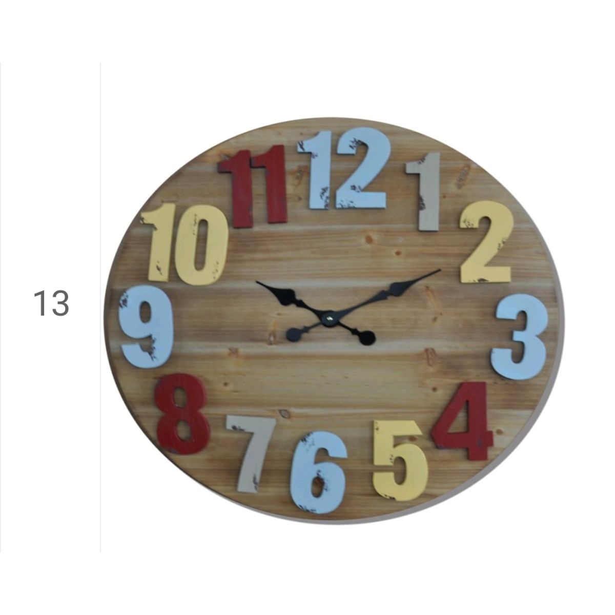 GENERICO - RELOJ PARED GRANDE VINTAGE 80 CM MADERA NUMEROS DE COLORES