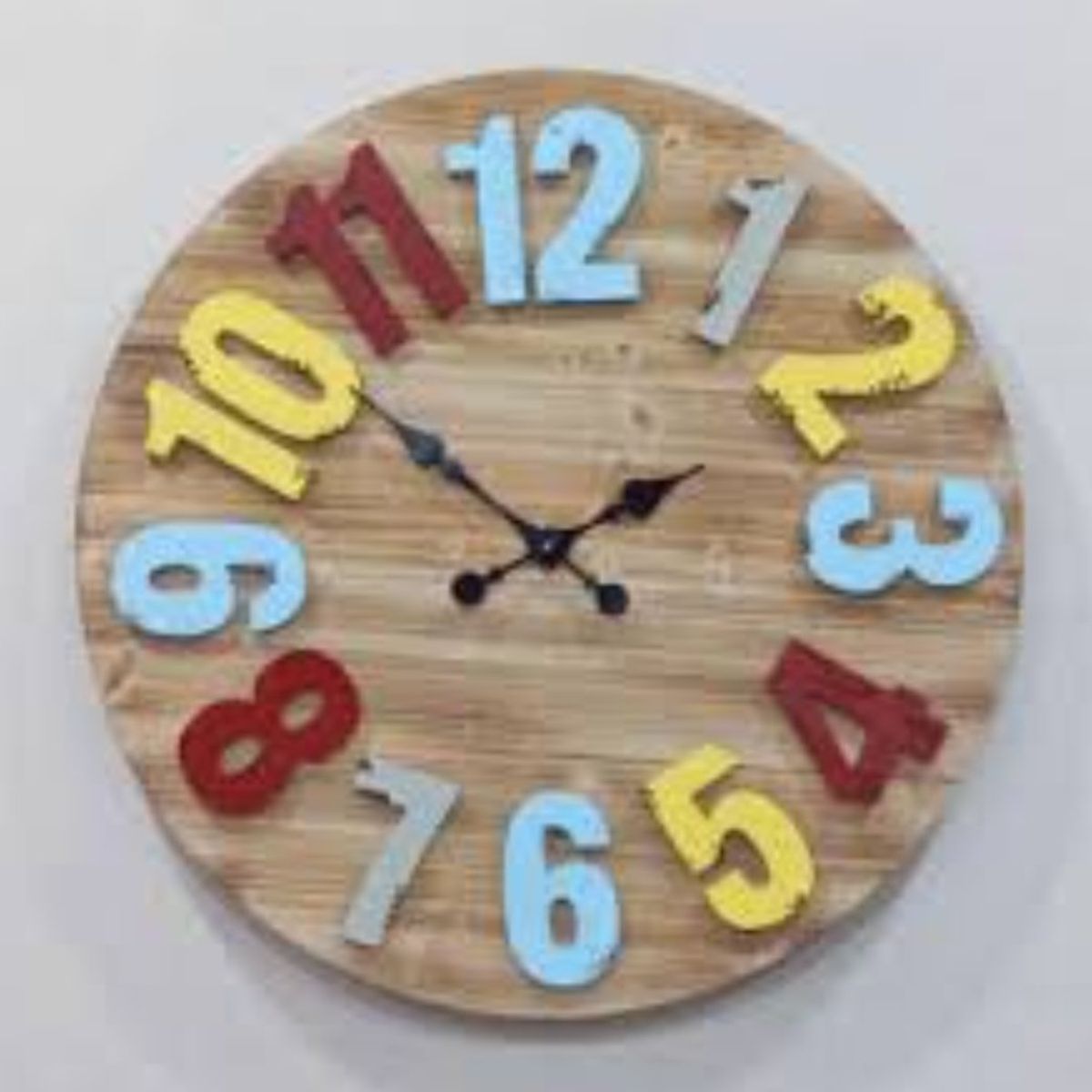 GENERICO - RELOJ PARED GRANDE VINTAGE 80 CM MADERA NUMEROS DE COLORES