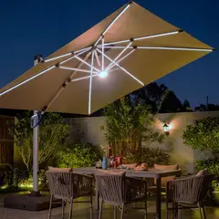 GENERICO - Quitasol cuadrado con luz 3x3m + Base quitasol