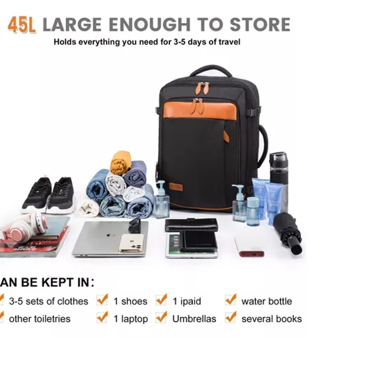 GENERICO - Mochila De Viaje Extragrande De 45l Aprobada Por Vuelo