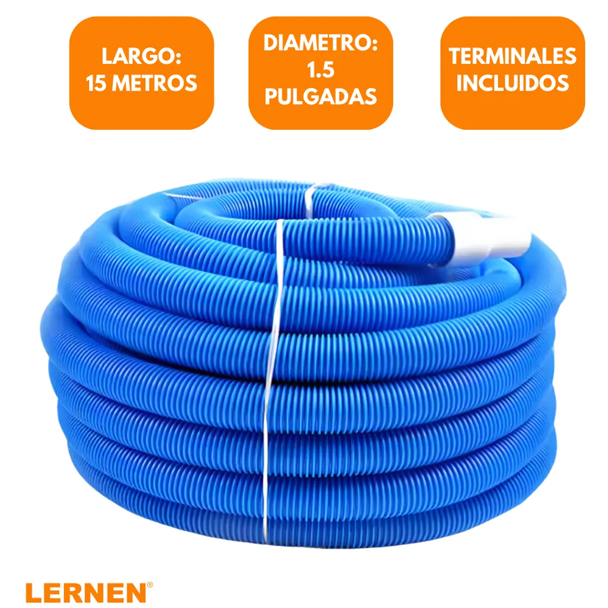 LERNEN - Manguera Limpia Piscina 15 Metros Flexible Azul Con Terminal