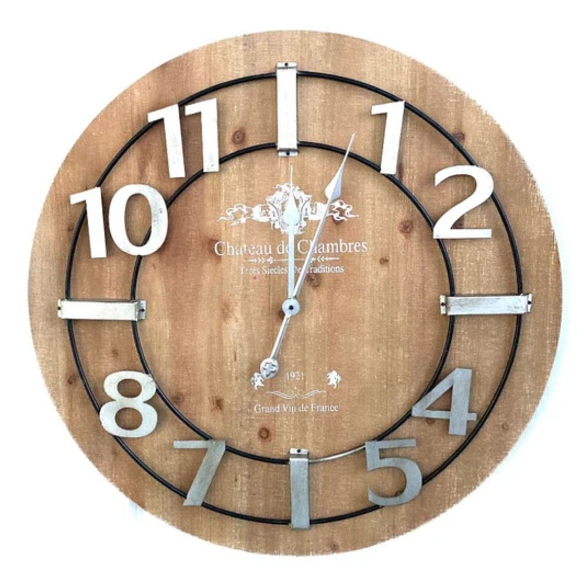 GENERICO - RELOJ DE PARED MADERA CON NUMEROS EN HIERRO SOLIDO 68CM