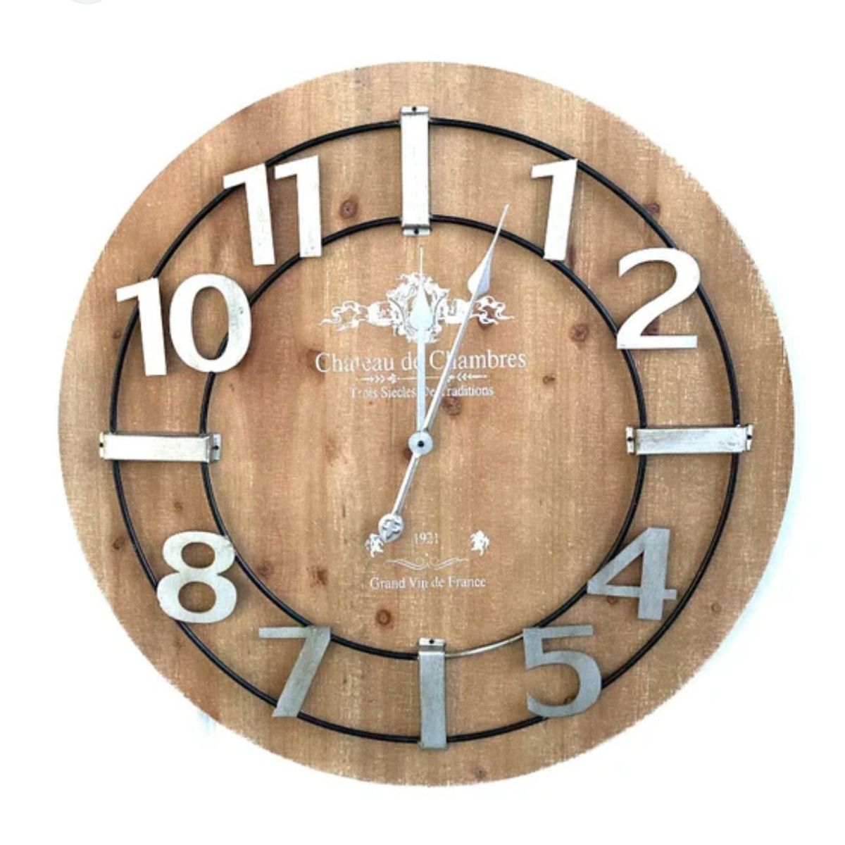 GENERICO - RELOJ DE PARED MADERA CON NUMEROS EN HIERRO SOLIDO 68CM