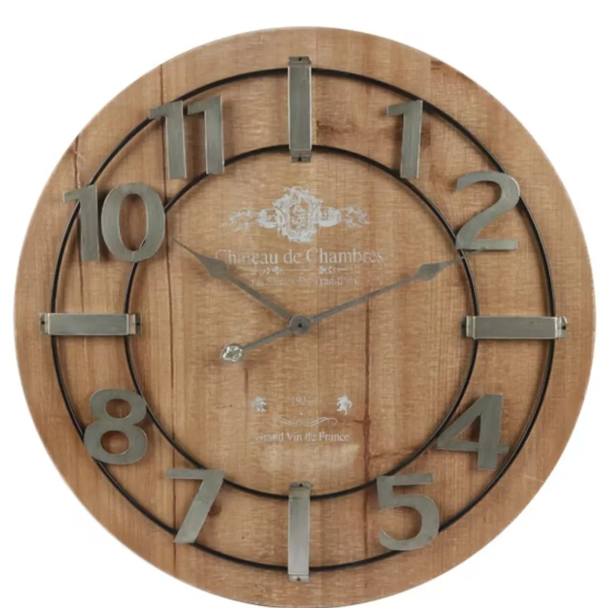 GENERICO - RELOJ DE PARED MADERA CON NUMEROS EN HIERRO SOLIDO 68CM