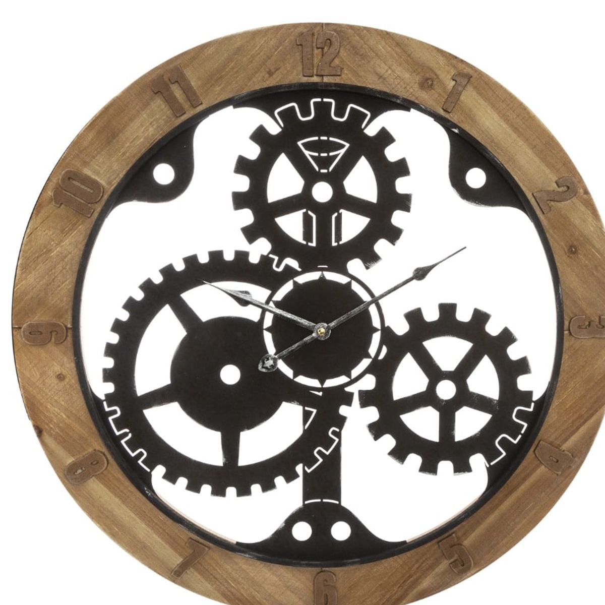 GENERICO - RELOJ PARED INDUSTRIAL CON ENGRANAJES NEGRO MADERA  60 CM