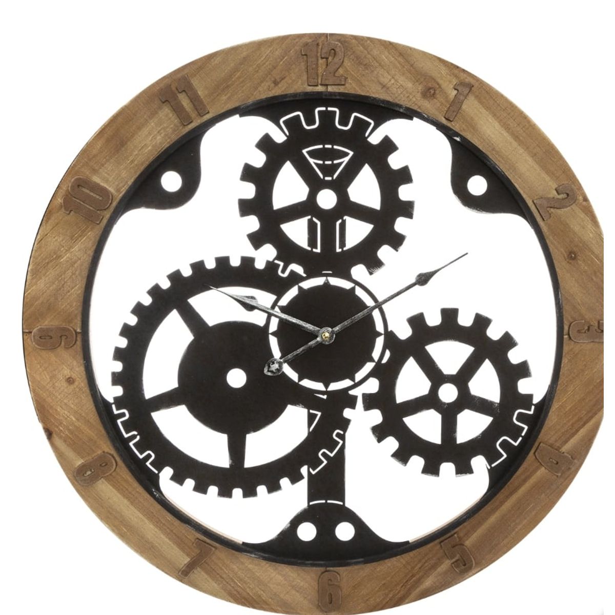 GENERICO - RELOJ PARED INDUSTRIAL CON ENGRANAJES NEGRO MADERA  60 CM