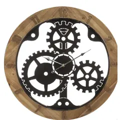 GENERICO - RELOJ PARED INDUSTRIAL CON ENGRANAJES NEGRO MADERA 60 CM