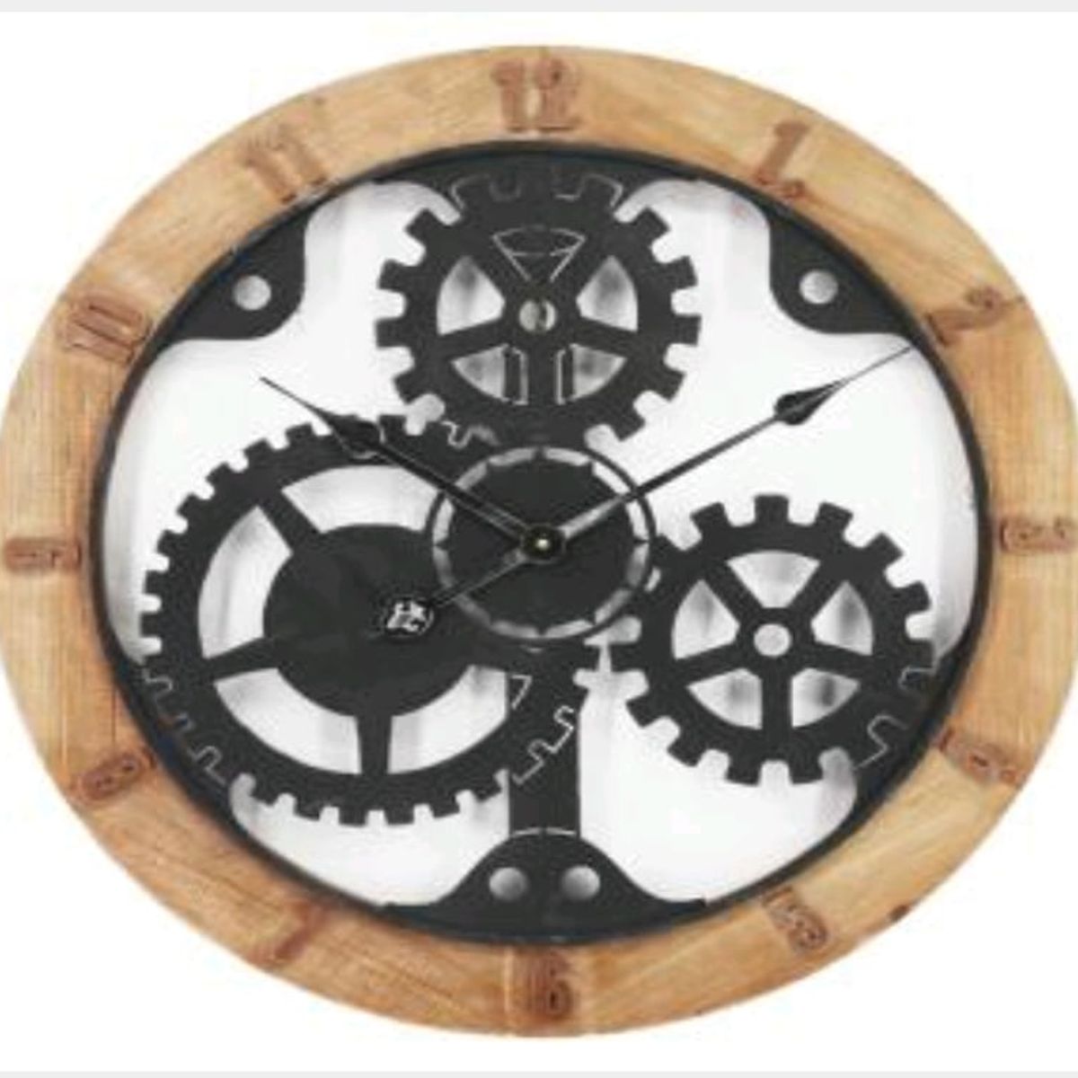 GENERICO - RELOJ PARED INDUSTRIAL CON ENGRANAJES NEGRO MADERA  60 CM