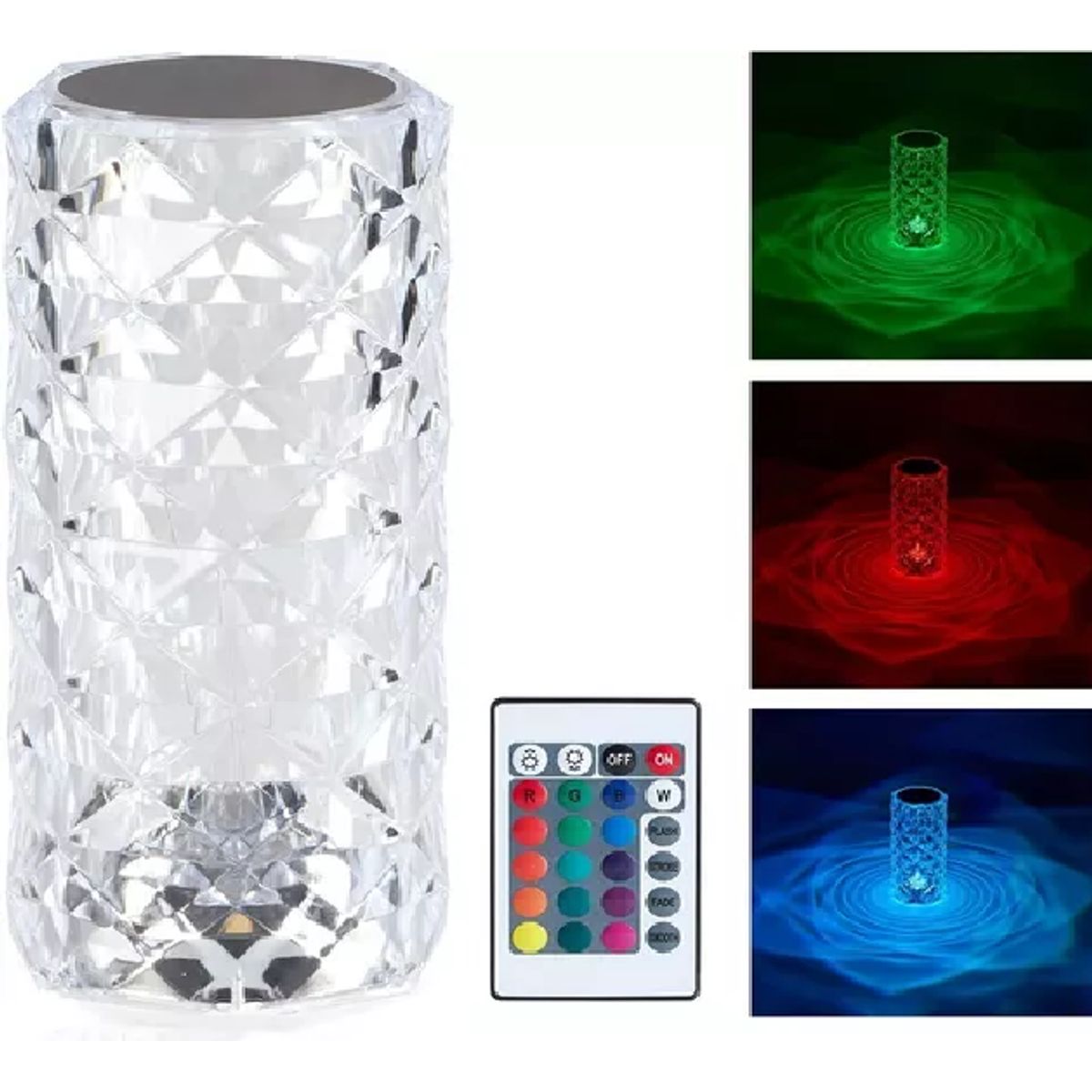 GENERICO - Lámpara Velador Adorno De Cristal Rosa Diamante Tactil Usb