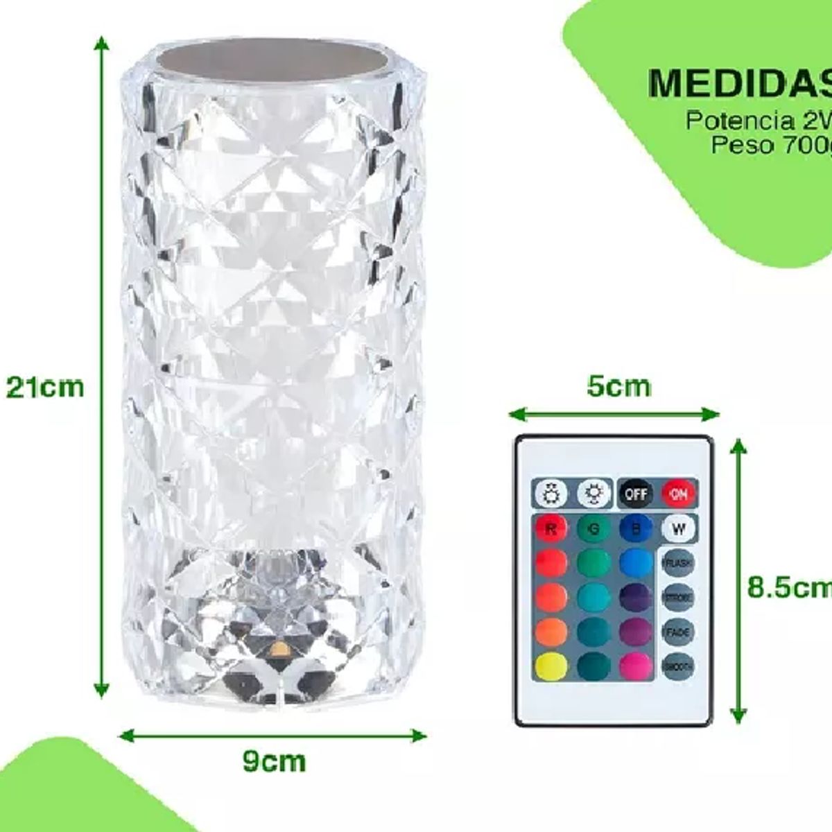 GENERICO - Lámpara Velador Adorno De Cristal Rosa Diamante Tactil Usb